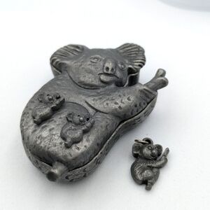 Vintage Torino Koala pewter box jewelry set earrings pendant brooch